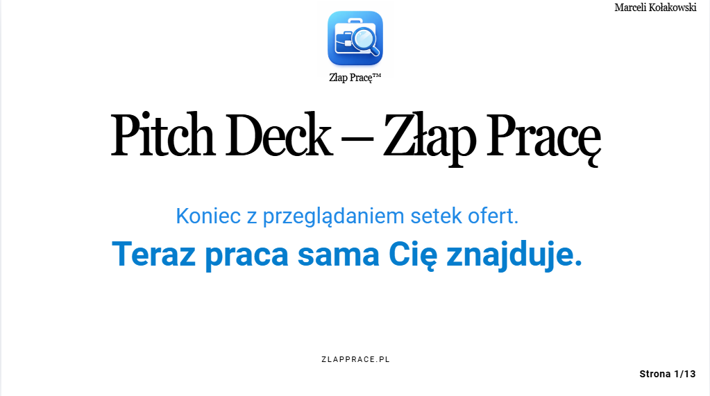 Podgląd pitch deck Złap Pracę