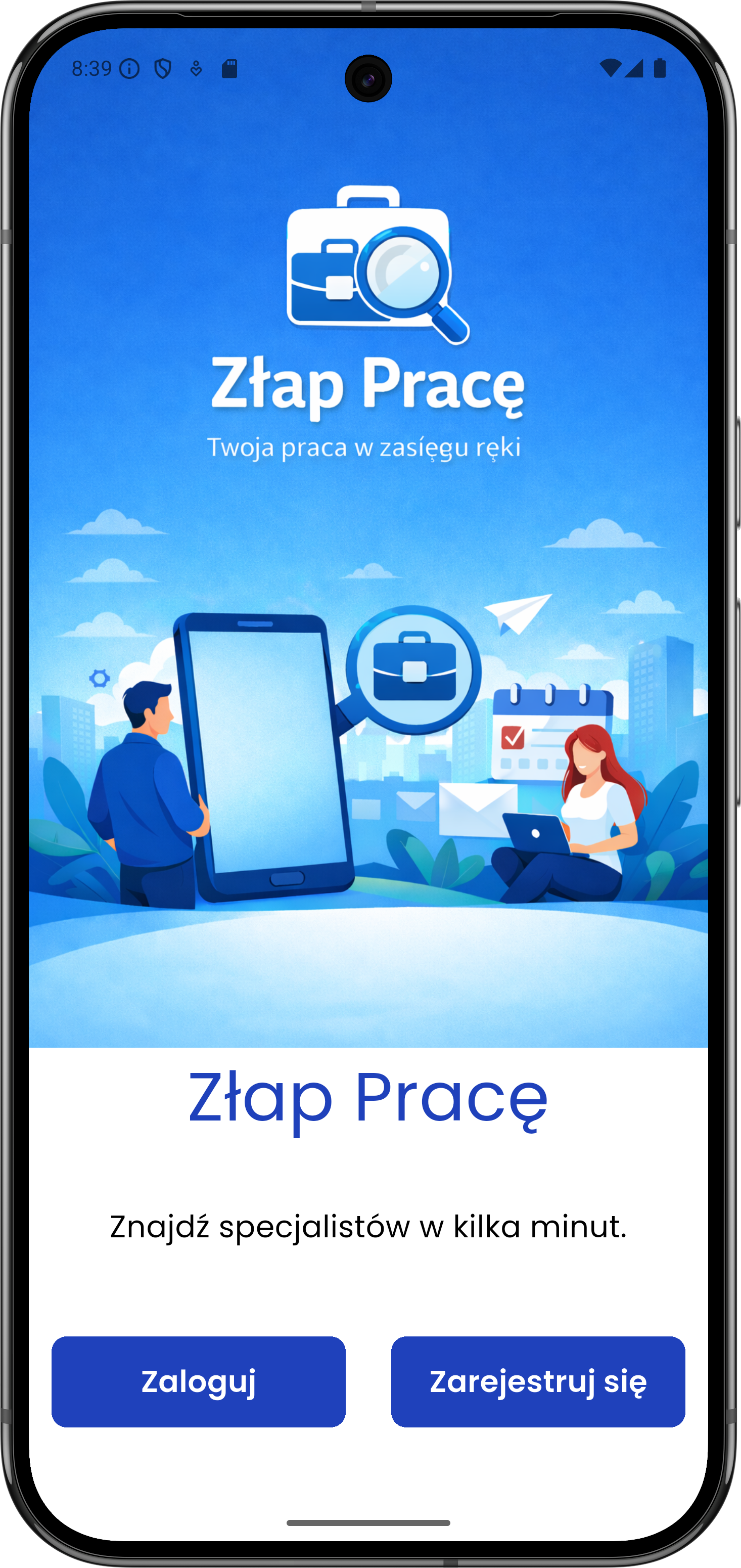 Ekran główny aplikacji Złap Pracę