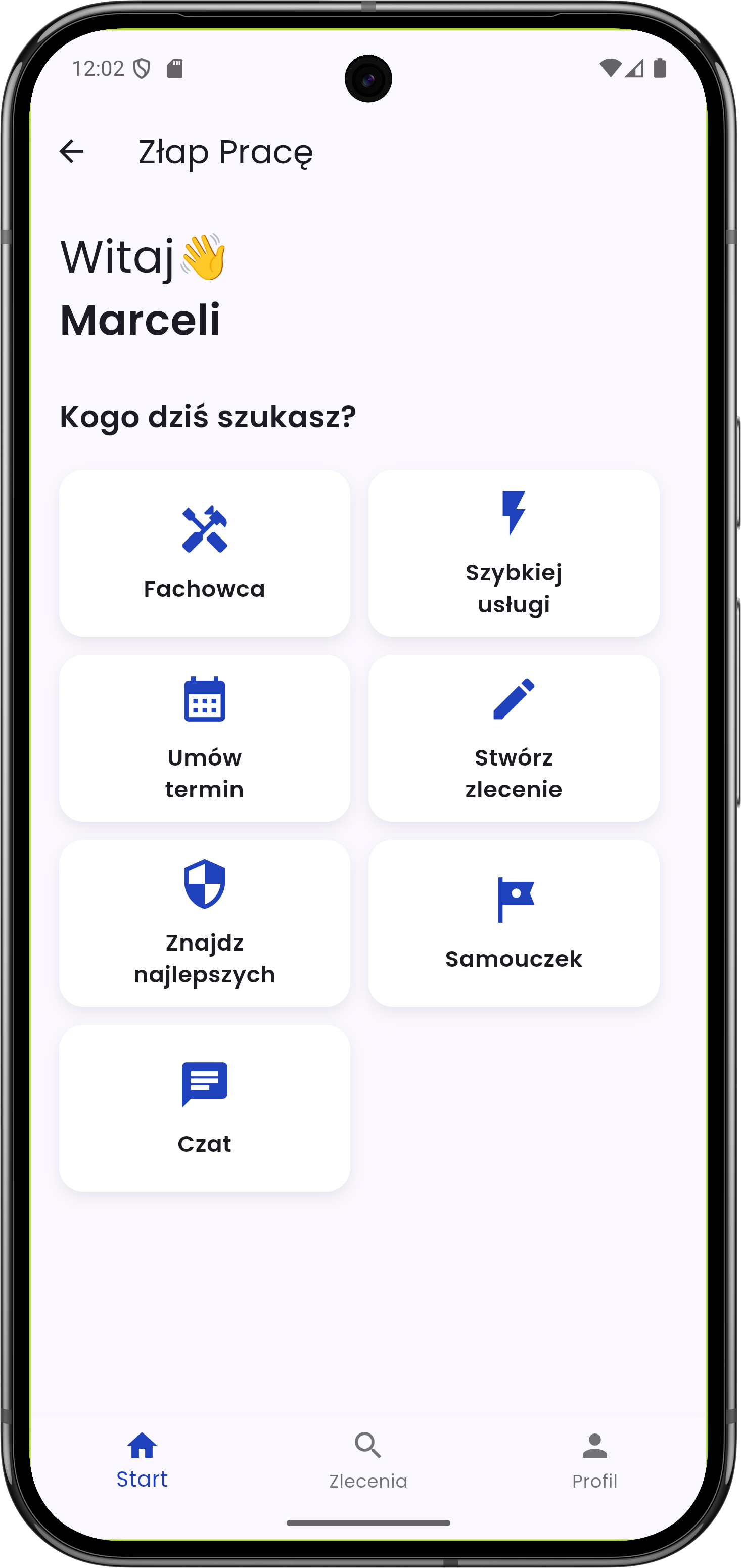 Lista zleceń w aplikacji